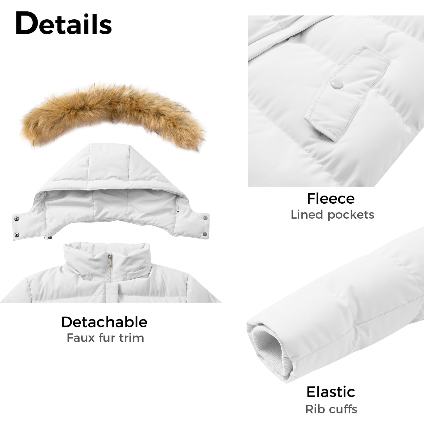 Women'S Winter Coat Warm Puffer Jacket Waterproof Winter Jacket with Hood White 2XL