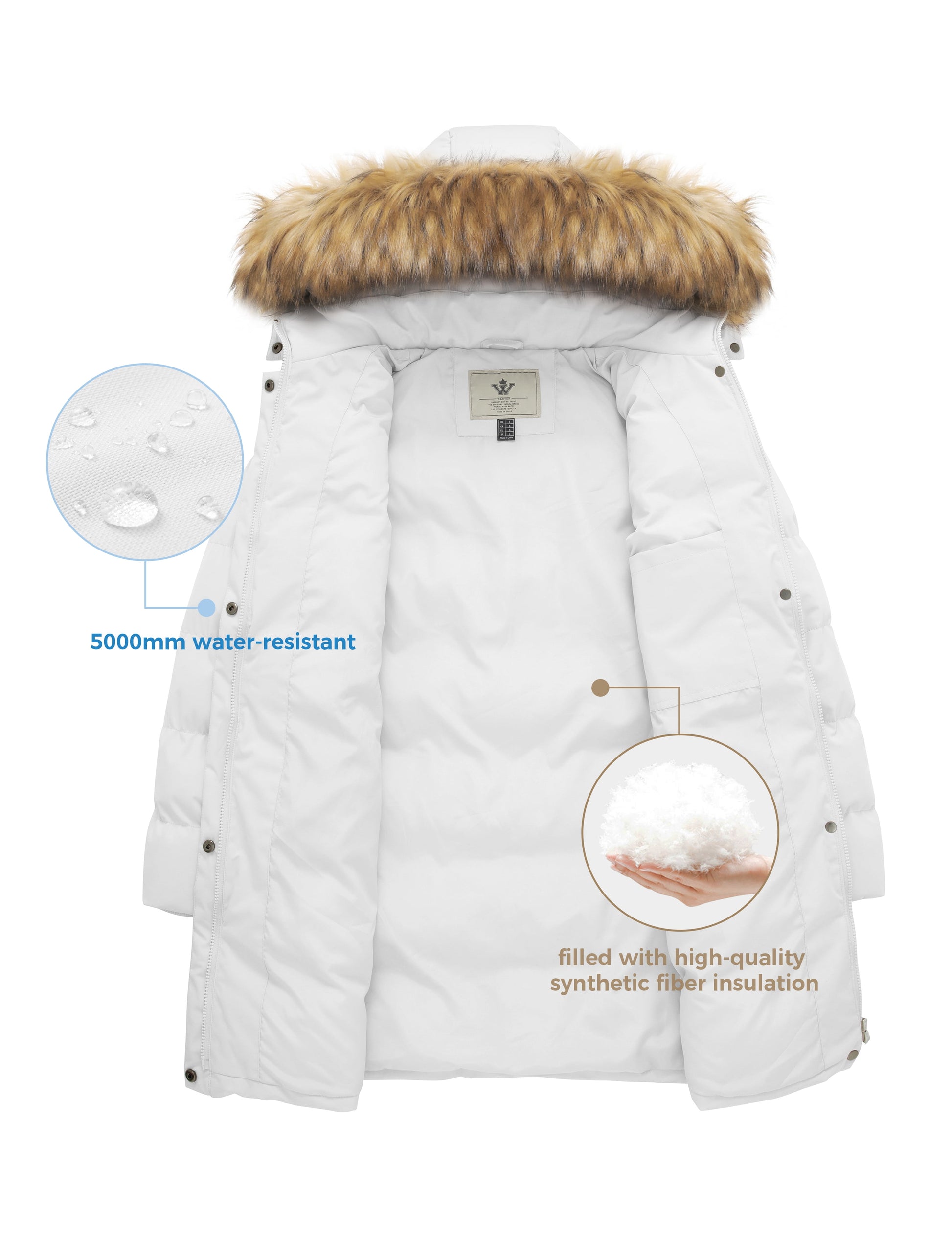 Women'S Winter Coat Warm Puffer Jacket Waterproof Winter Jacket with Hood White 2XL