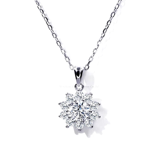Silver 925 Moissanite Sunflower Necklaces 5Mm/1Ct round Brilliant Fire Stones Pendant Women 18K Gold Plated Necklace