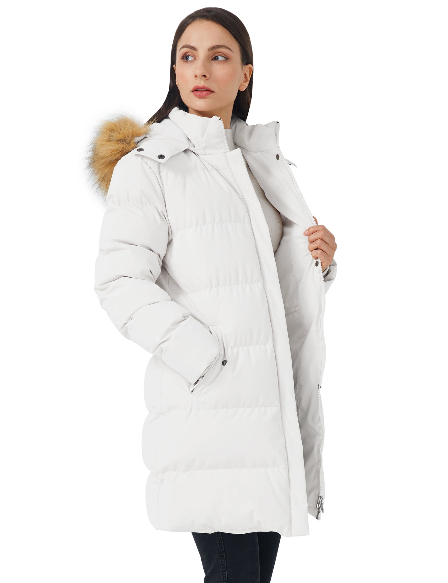Women'S Winter Coat Warm Puffer Jacket Waterproof Winter Jacket with Hood White 2XL