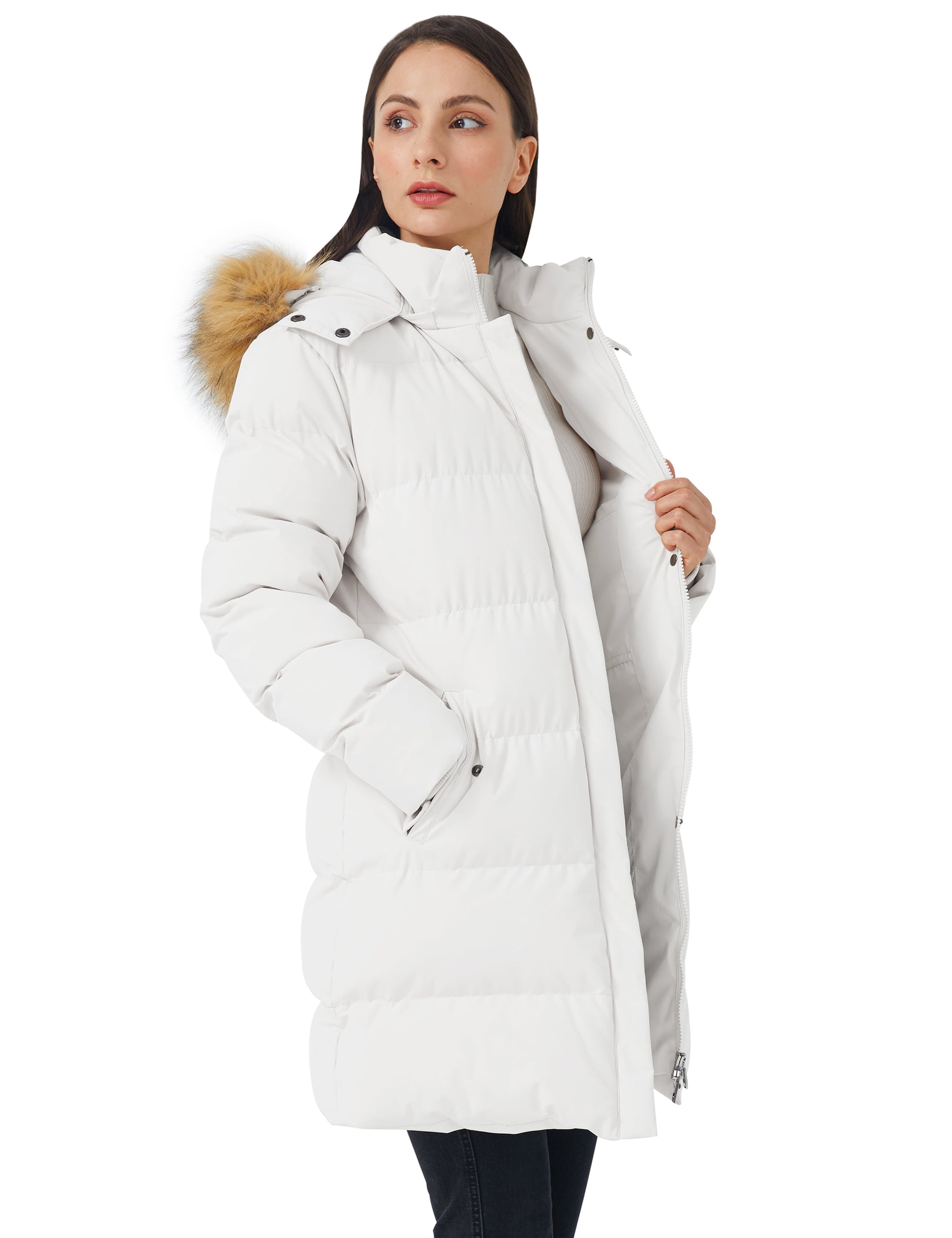 Women'S Winter Coat Warm Puffer Jacket Waterproof Winter Jacket with Hood White 2XL