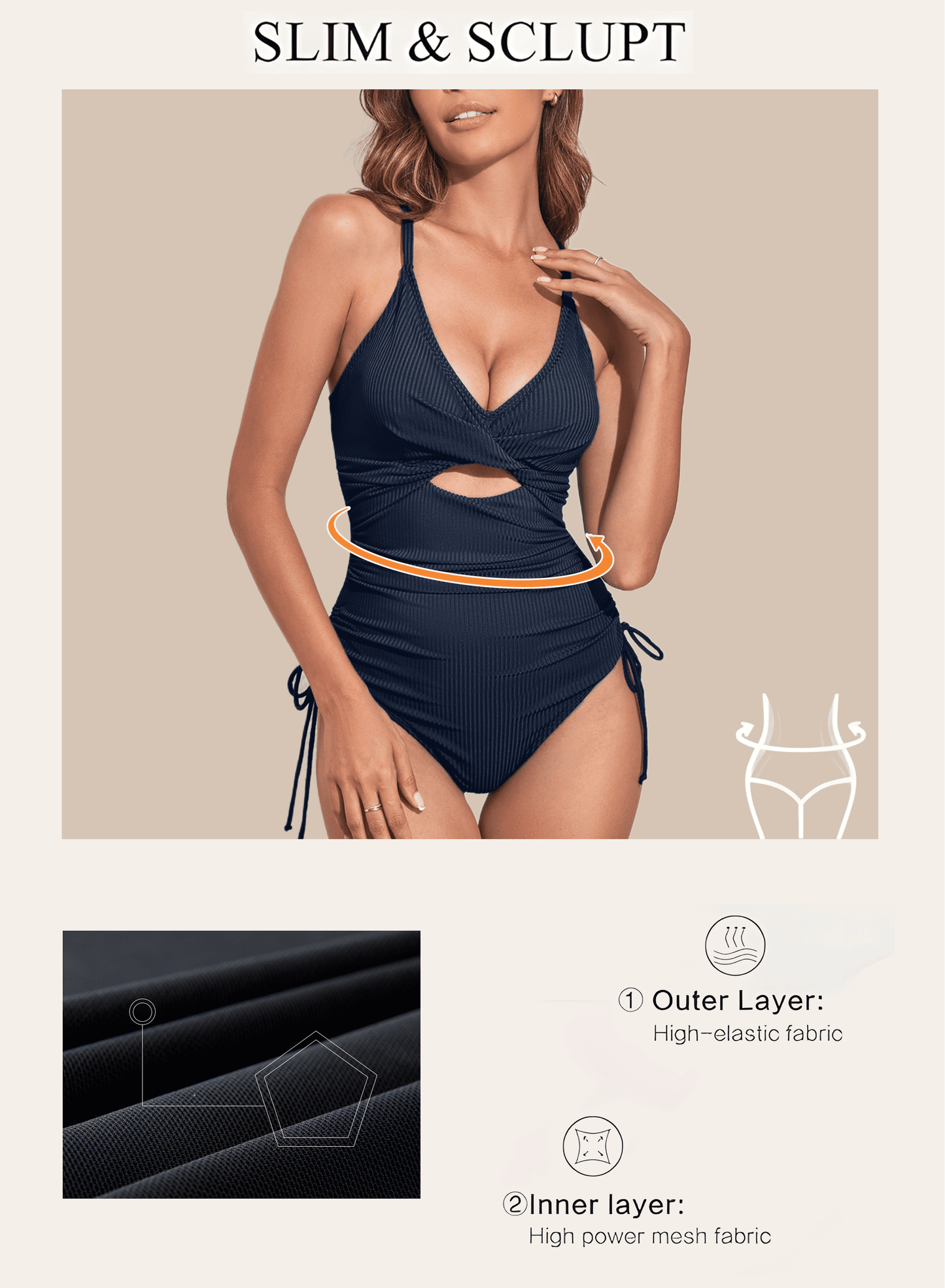 Womens Swimsuits Ribbed Tummy Control High Cut One Piece Bathing Suit Sexy V Neck Criss Cross Monikini Drawstring Bathing Suits