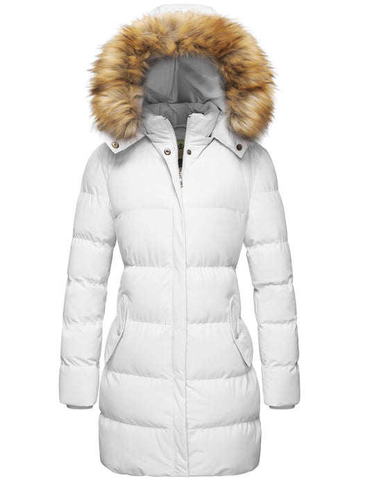 Women'S Winter Coat Warm Puffer Jacket Waterproof Winter Jacket with Hood White 2XL