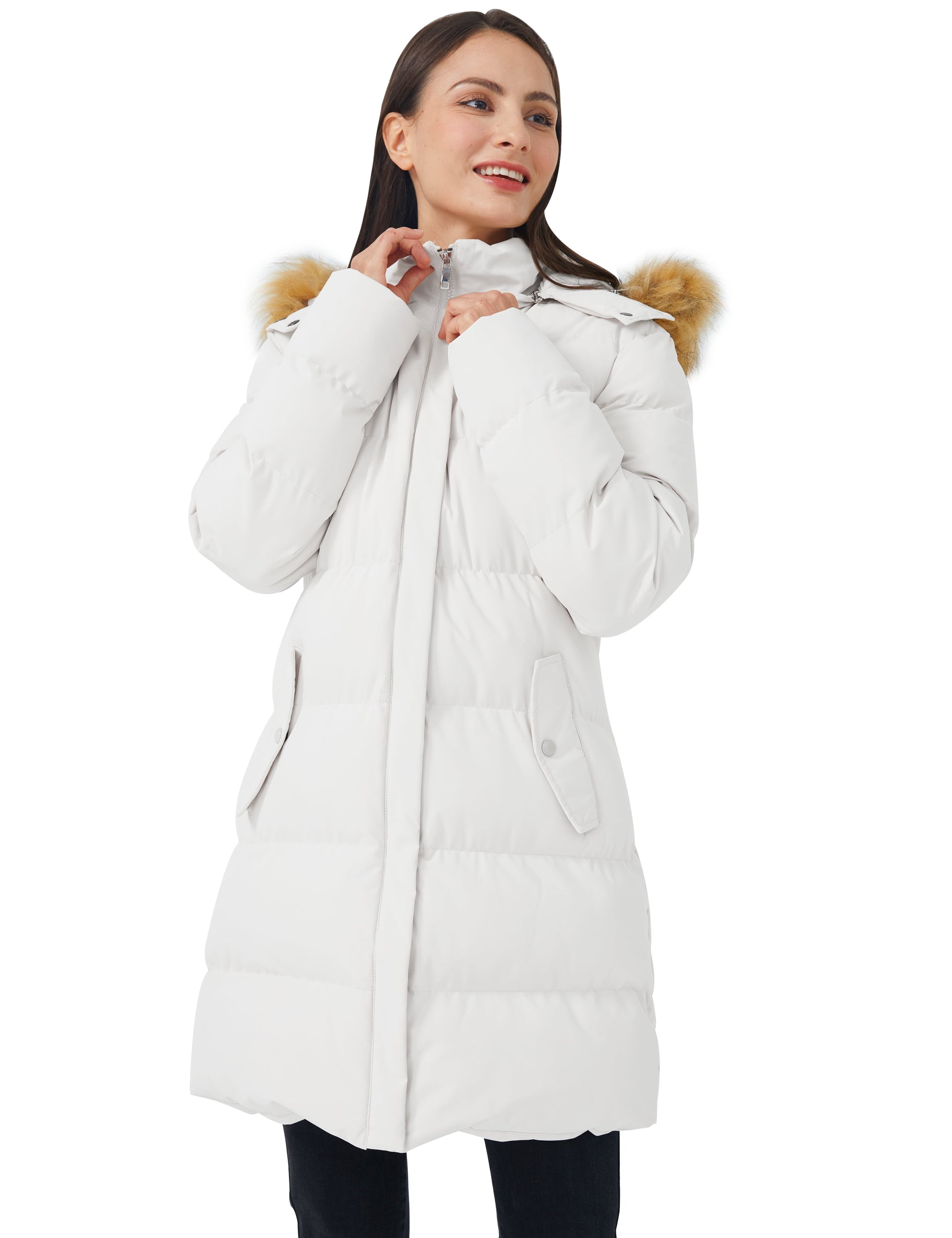 Women'S Winter Coat Warm Puffer Jacket Waterproof Winter Jacket with Hood White 2XL